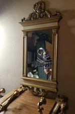 Vintage Syroco 2010 Ornate Baroque Rococo Style Gold Wall Mirror & Candlesticks