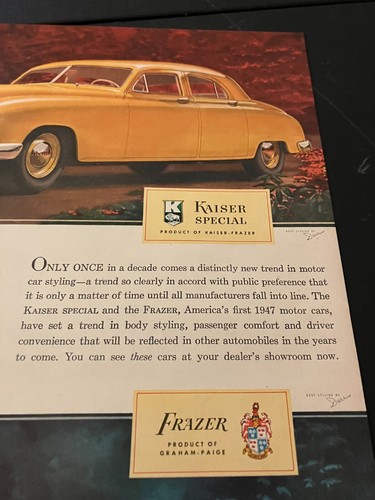 1947 Kaiser-Frazer Models - Vintage Original Illustrated Color Print Ad Wall Art - Picture 3 of 5