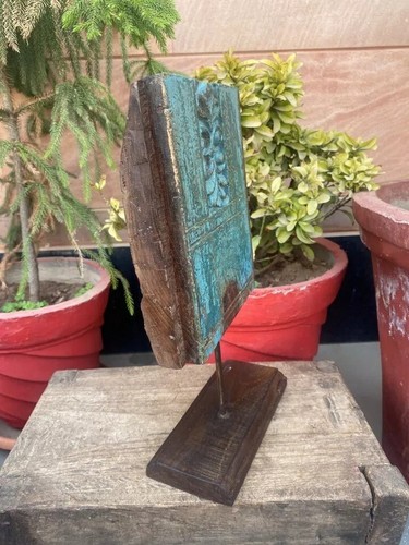 Ancient Wood Hand Carved Blue Painted Flower Fine Carving Ceiling Panel Bracket - Picture 7 of 9