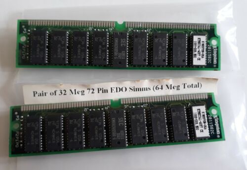 Kingston EDO Memory, 32 Meg 72 Pin EDO Simms, 64 Meg Total AS SHOWN