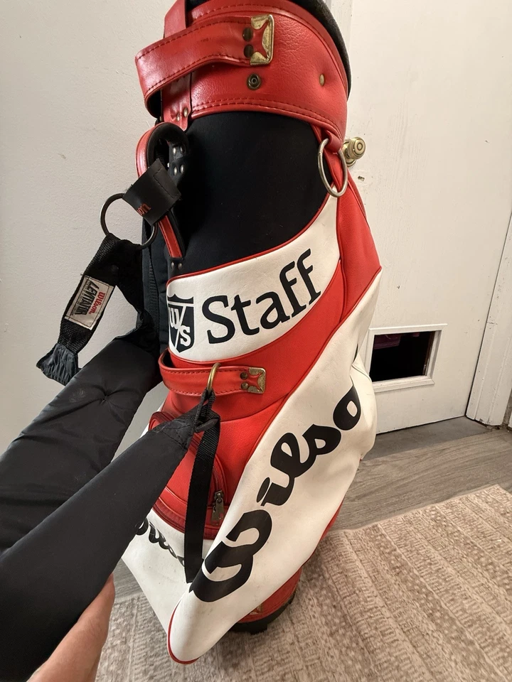 Vintage Wilson Staff Tour Golf Bag Red White Leather USA Made – Levitator Strap - Image 4 of 4