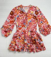 Cake For Dinner Floral Mini Dress Ruffle Layered Long Sleeve Pink Red Size Small