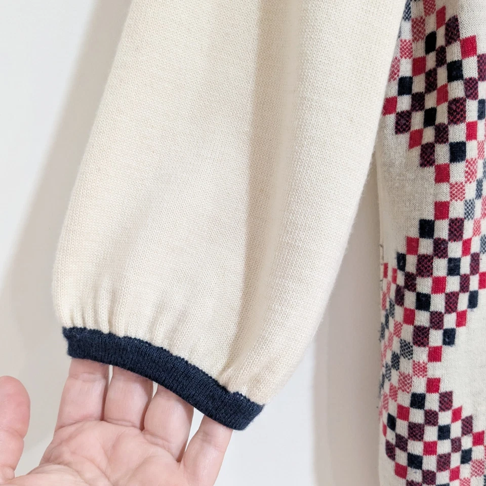 Vintage Y2K Juicy Couture Argyle Cashmere Blend Cardigan Cream Red Blue Size M - Image 2 of 4