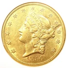 1854 Large Date Liberty Gold Double Eagle $20 Coin - NGC AU55 with Mint Error!