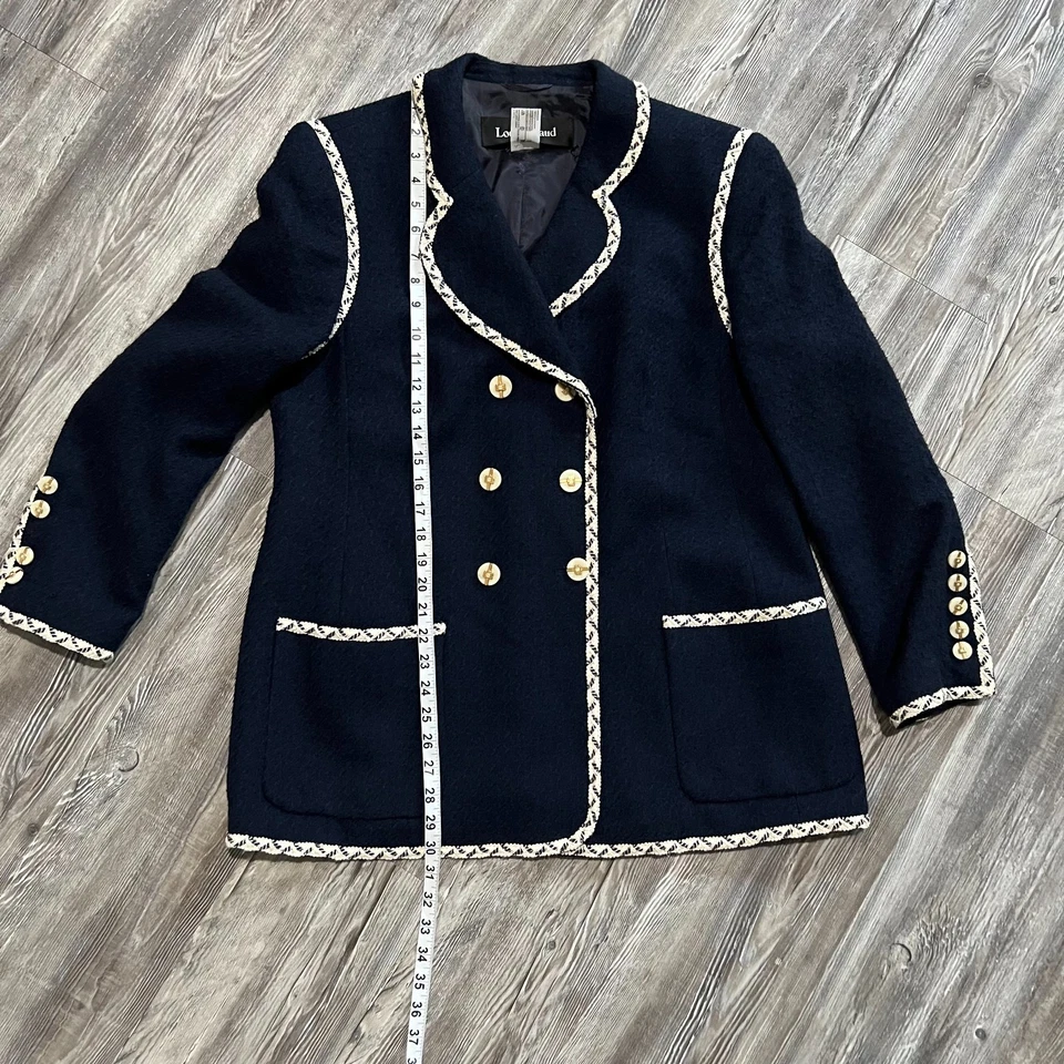 Chaqueta Blazer Louis Feraud Para Mujer Mezcla de Lana Azul Marino Dorado Borde de Botones Talla 44 US14 Foto 4 de 4