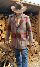 Mens Vintage Pendleton Shadow Plaid Wool Blanket Coat Jacket L Western