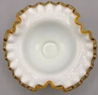Vintage Fenton Gold Crest Milk Art Glass —Ruffled Edge Bowl Candy Dish