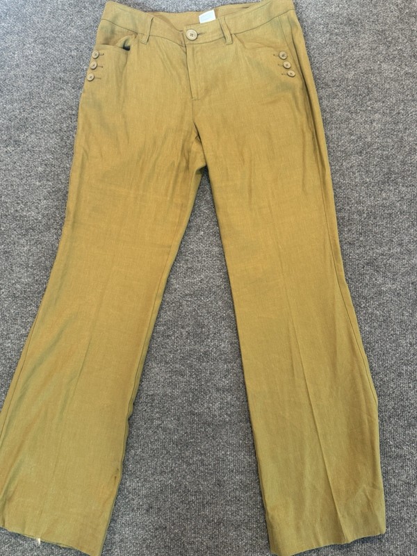 Cabi Charlie Trouser Green Linen Blend sz 8 70s Groovy Festival Hippie Gypsy 