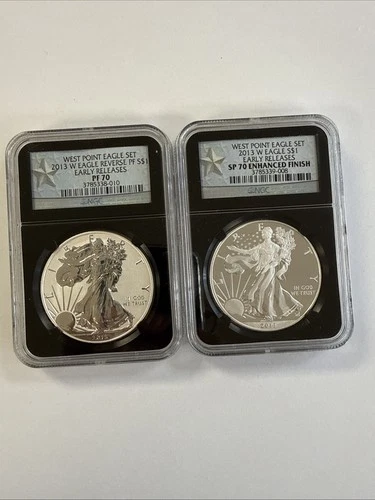 🌟 2013-W Reverse & Enhanced Proof American Silver Eagle Set NGC SP70 & PF70