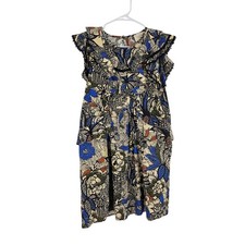 Sezane Dress Multicolor Floral Ruffle Flutter Sleeve Lace Trim Cotton Mini Sz 36