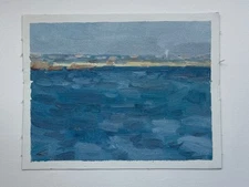 Etude landscape  Original Oil Painting on canvas Impressionism ART blue river