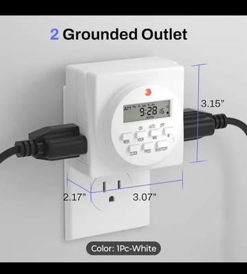 1Pc 7 Day Heavy Duty Digital Programmable Timer - Two Outlet 24 Hour Digital Tim