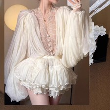 Womens 2026 Summer New Lace Top High Waist Long Sleeve Slimming Party Mesh Skirt