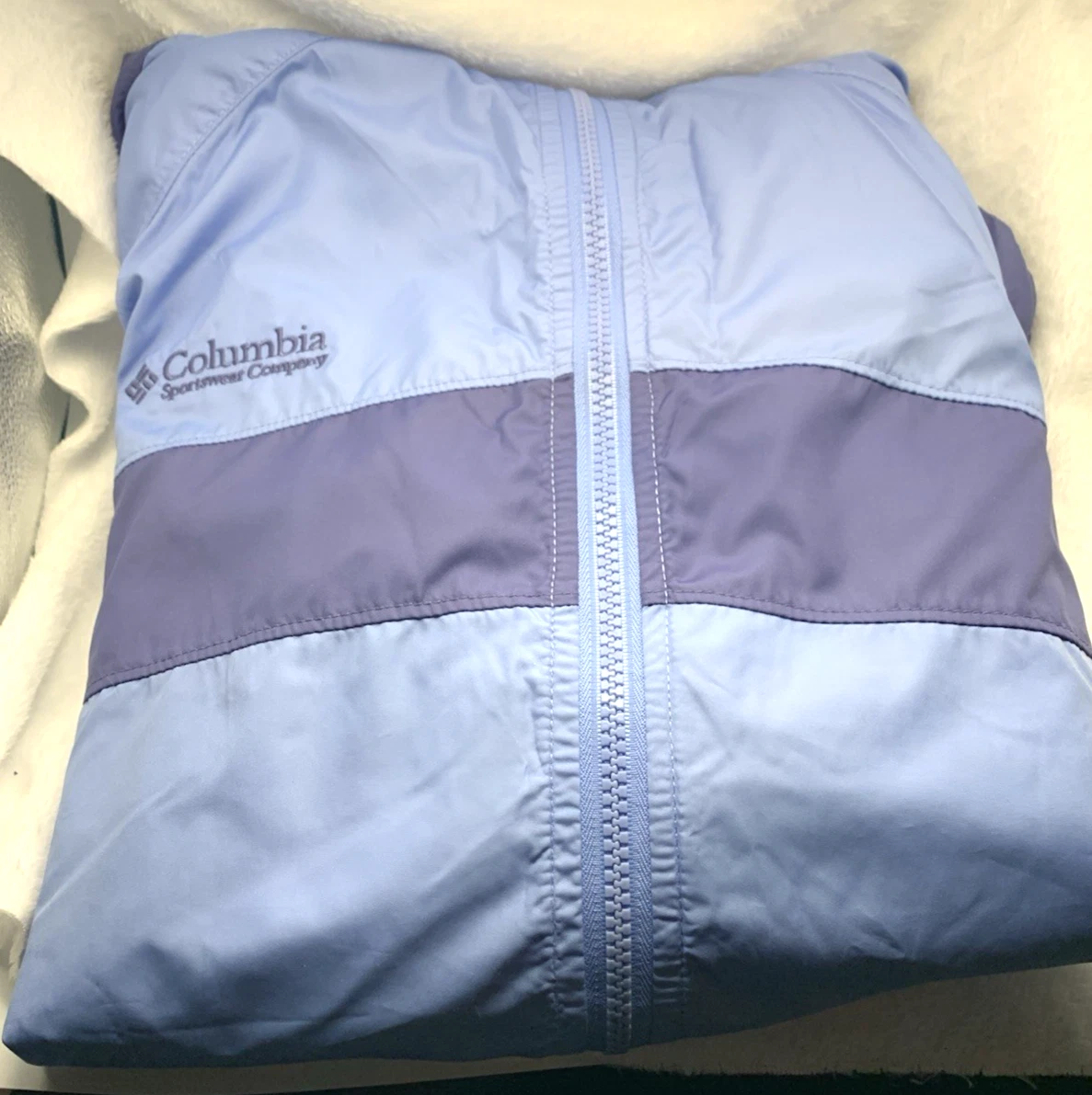 Columbia Packable Lightweight 2 toned blue hood zip pockets Windbreaker Jacket