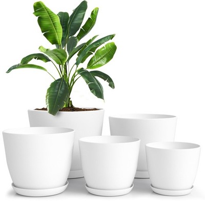 Utopia Home - Plant Pots Indoor with Drainage - 7/6.6/6/5.3/4.8 Inches Garden Flower Pots for Indoor Planter - 5 Pack White Plastic Planters - Ideal