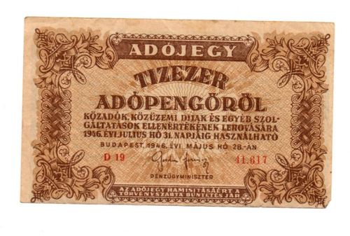 10 000 ADOPENGO VERY FINE BANKNOTE FROM HUNGARY 1946 PICK-143 WITH SERIAL