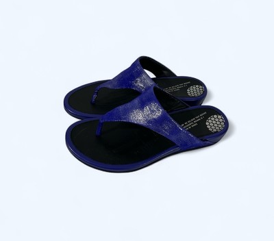 FitFlop BANDA Opul Tan Sparkle Blue Thong Slide Slip On Sandals EU 38 US 7