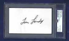 Tom Landry Dallas Cowboys Football Coach Autographed 3x5 Card PSA SLABBED