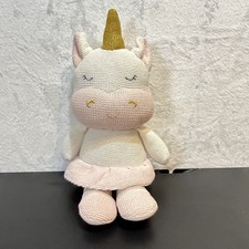 Kenzie Unicorn Plush Toy w/ Rattle Crochet Lovey Living Textiles Baby Knit 16  