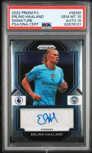 2022-23 PANINI PRIZM PREMIER LEAGUE SIGNATURES ERLING HAALAND PSA 10 AUTO 10