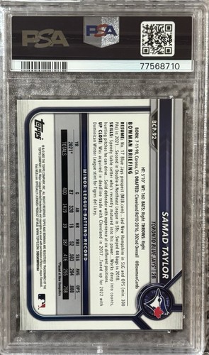 Bowman 2022 - Chrome Prospects Sapphire 1st #BCP-92 Samad Taylor PSA 10 gemas como nuevo - Imagen 2 de 2