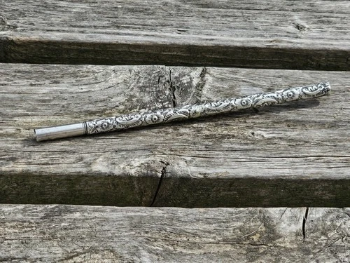 Antique Repousse Hallmarked Sterling Silver Dip Pen As Found 19th Century