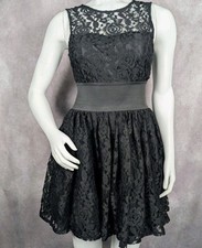 Windsor Black Lace Fit & Flare Mini Dress Round Neck Open Back Bow Zip M