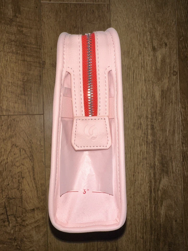 Bolsa de beleza rosa brilhante 9,5 x 7 estojo de viagem cosmético com logotipo zíper vermelho - Imagem 4 de 4