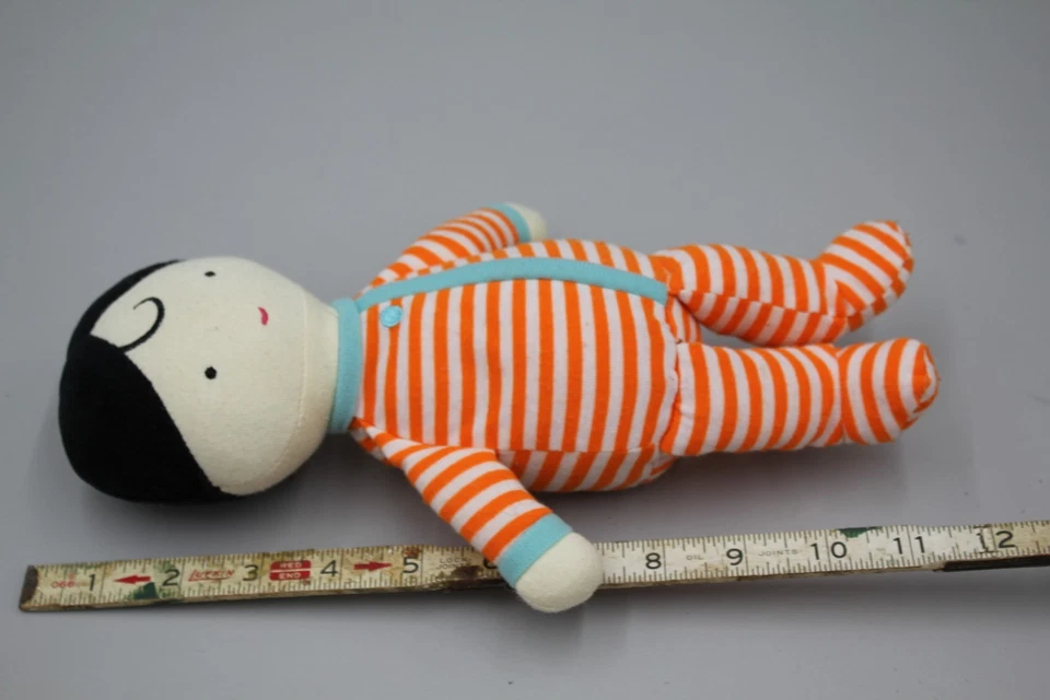 Juguete Manhattan Acurrucarse Bebé Pelo Negro Naranja Rayas Pijama Peluche Muñeca Foto 2 de 4