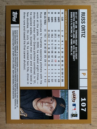 2002 Topps #107 Russ Ortiz - Picture 2 of 2
