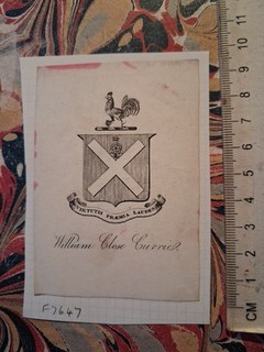 19th cent Armorial EX LIBRIS BOOKPLATE William Close CURRIE