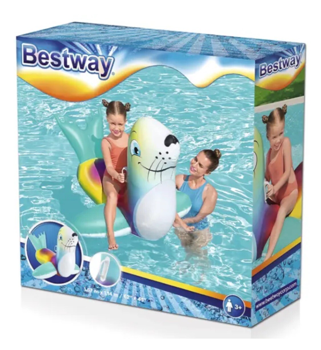 Bestway H20 Go! Flotador de piscina inflable Flash N' Splash Seal 62 pulgadas x 45 pulgadas