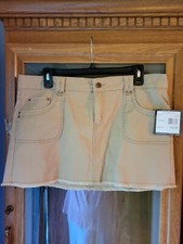 Vintage ladies jordache Jean skirt 15/16 tan pockets Fringed hemline