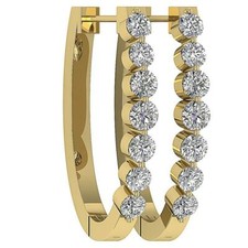 Hoops Huggies Earrings Natural Diamond VVS1 F 1.10 Ct 14K Yellow Gold Prong Set