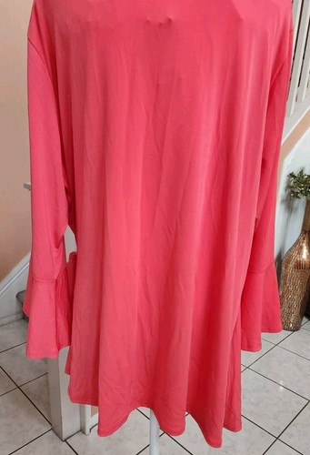 NWT AVENUE Coral Round Neck Side Tie Long Bell Sleeve Stretch Tunic Top Sz 22/24 - Picture 9 of 12
