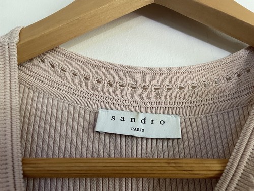 Sandro Tilla Ruffle Trimmed Embellished Ribbed Knit Mini Dress Blush Pink Sz 10 - Bild 9 von 18