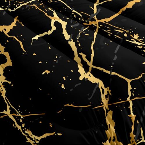 Black Marble Comforter Set Queen Size Gold Queen(90" x 90") Black Marble 13 - Picture 3 of 7