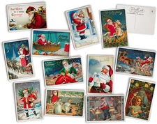 Retro Santa Post Cards - 24 Vintage Christmas Postcards - 12 Assorted Antique Ho