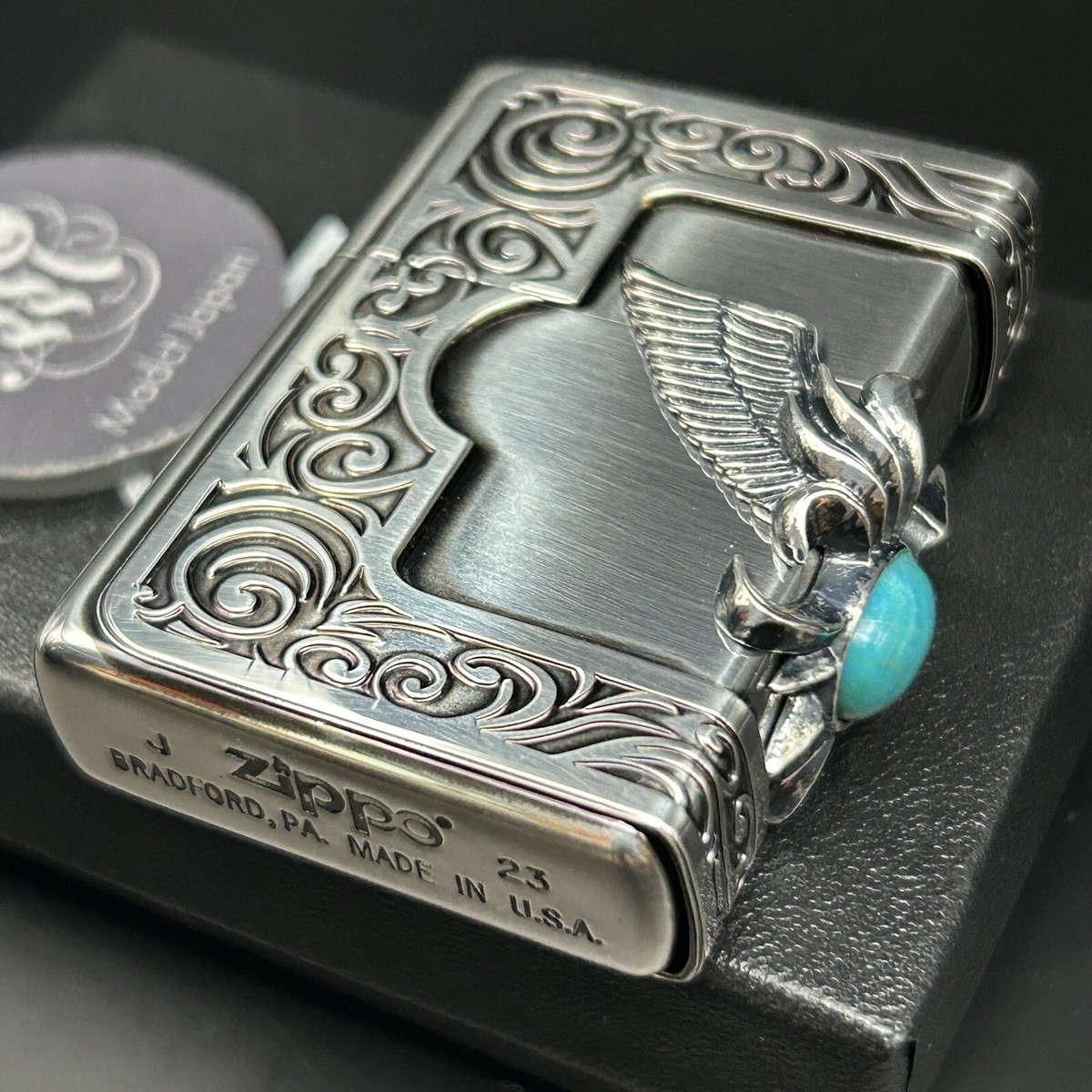 Zippo Stone Wing Turquoise Silver Ibushi 3 Sided Metal