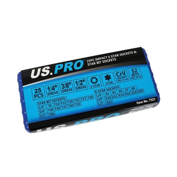 US PRO 25pc 1/4 3/8 1/2” DR Impact E-Star Sockets & Star Bit Sockets Torx M&F - Image 4 of 4
