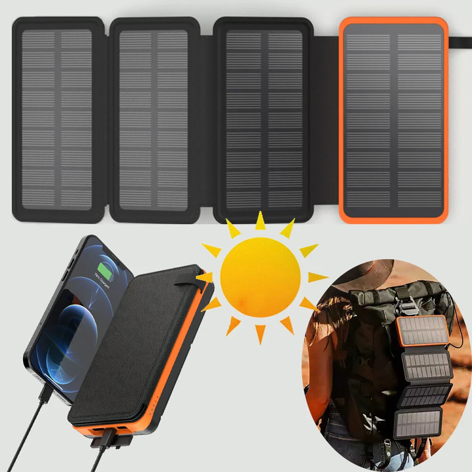 4 Panels Solar Power Bank Waterproof 25000mAh Fast charger Pack USB Battery - Image 2 of 4