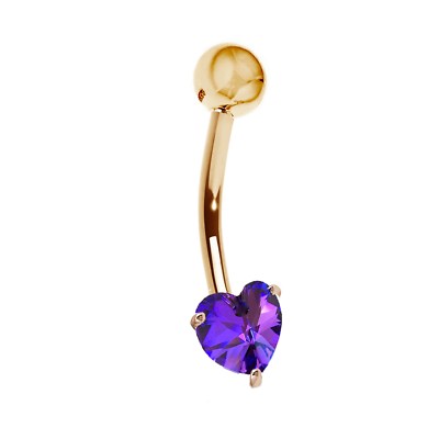 14 Karat massiver Gold Amethyst Herz Bauchnabel Nabel Ring Körperkunst