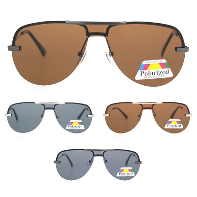 Polarized Mens Flat Top Mobster Metal Exposed Lens Pilots Sunglasses