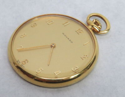VINTAGE 1970's MOVADO 18K GOLD OPEN FACE 40mm POCKET WATCH | eBay