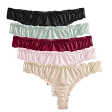 5 Packs Lot Womens Sexy Satin Panties Thong G string Briefs Underwear Lingeries