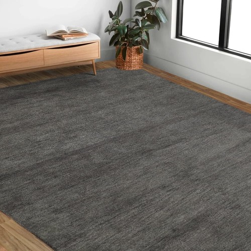 Hand Tufted 8x10 Charcoal Grey Shaded Texture Solid wool area rug - DD/CPT17 - Picture 1 of 11