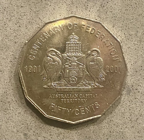 2001 50 cents CENTENARY of FEDERATION ACT .. circulated