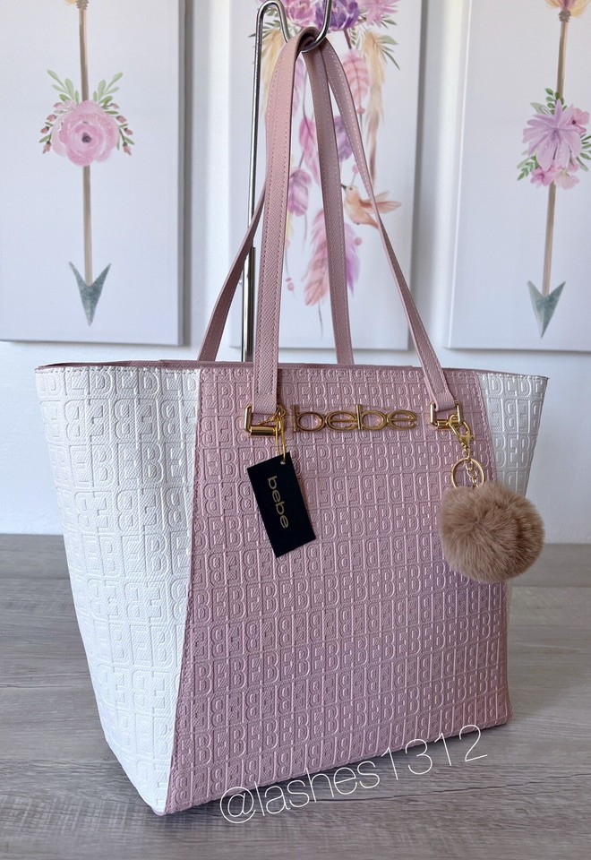 BEBE Ailey Large Tote Bag Pink & White Logo eBay