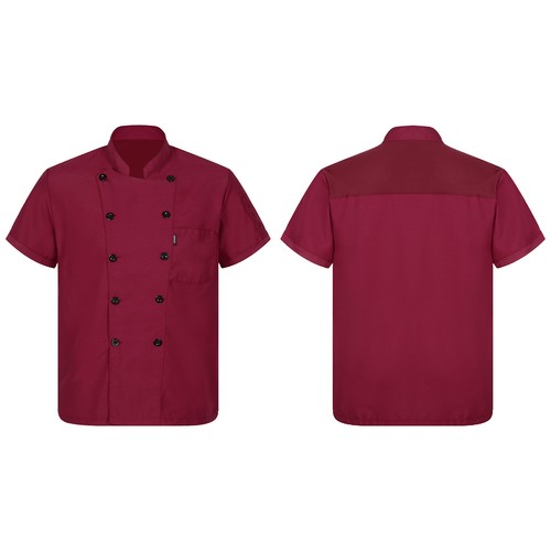 Men Unisex Chef Jacket Cooking Coat Short Sleeve Button Down Kitchen Top Uniform - Picture 37 of 106