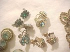 13 Pair Vintage Green, Turquoise Rhinestone Earrings All one Money — photo 6